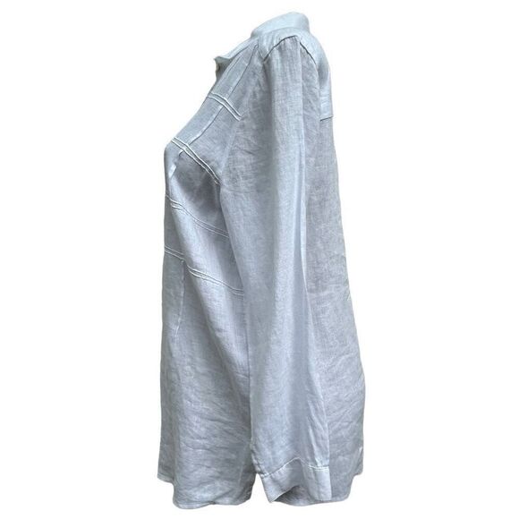 J. Jill Love Linen Tunic Blouse Women's Medium White Pintuck Plaid Button Front - Picture 11 of 15